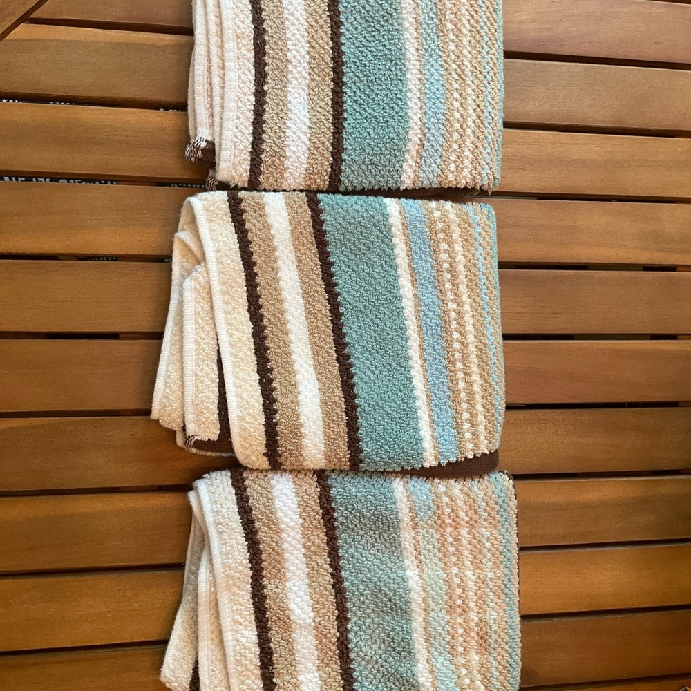 Striped Cotton Hand Towels - Blue, Brown, and Cream